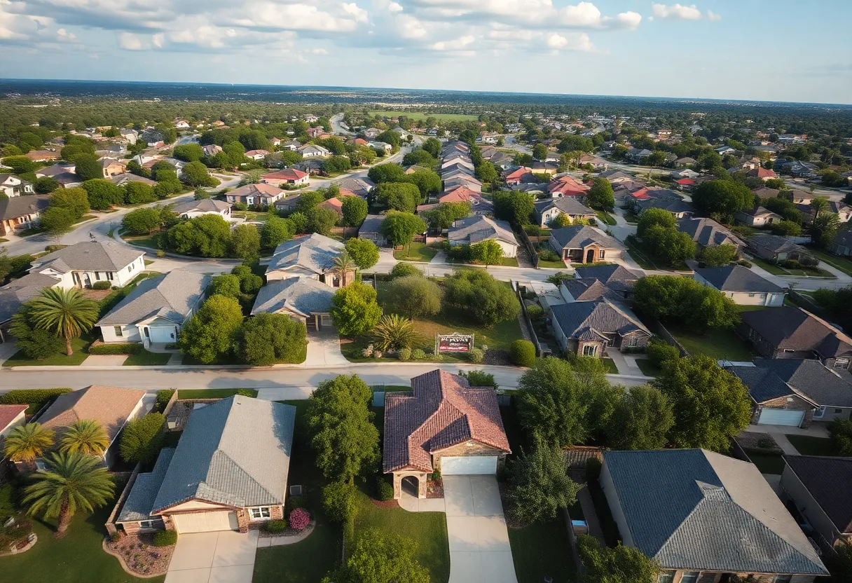 Aerial view of San Antonio neighborhood with homes for sale