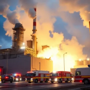 Firefighters responding to an industrial fire at Meyer MT Texas