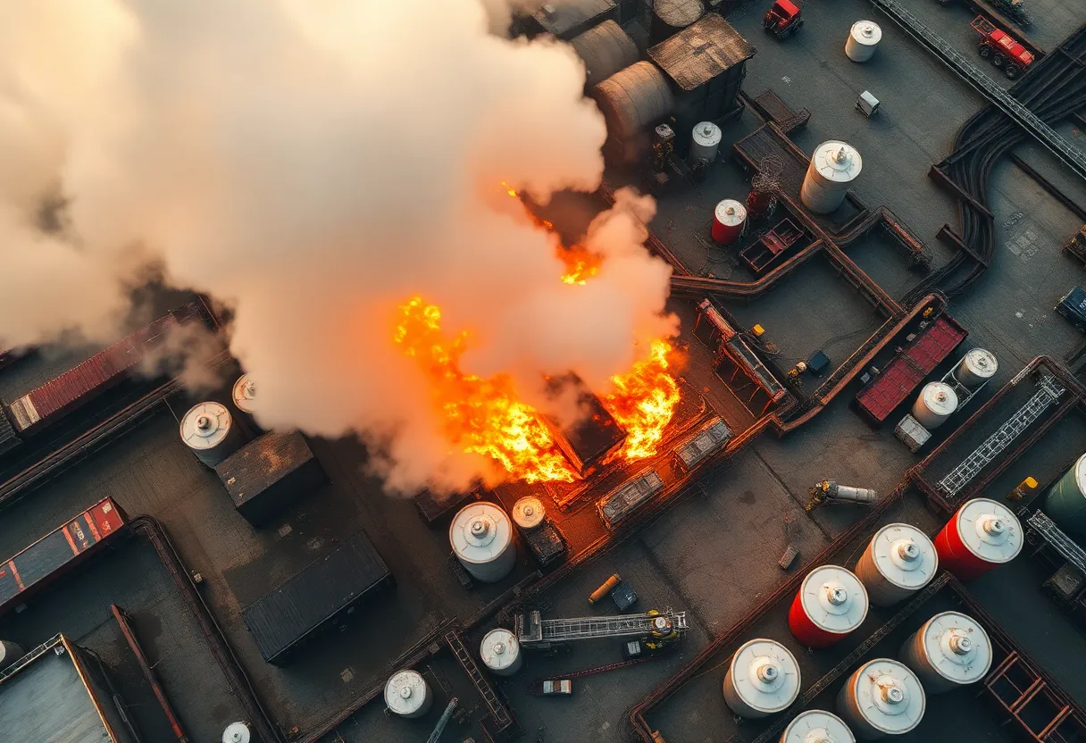 Firefighters responding to an industrial fire at MIT Texas in San Antonio.