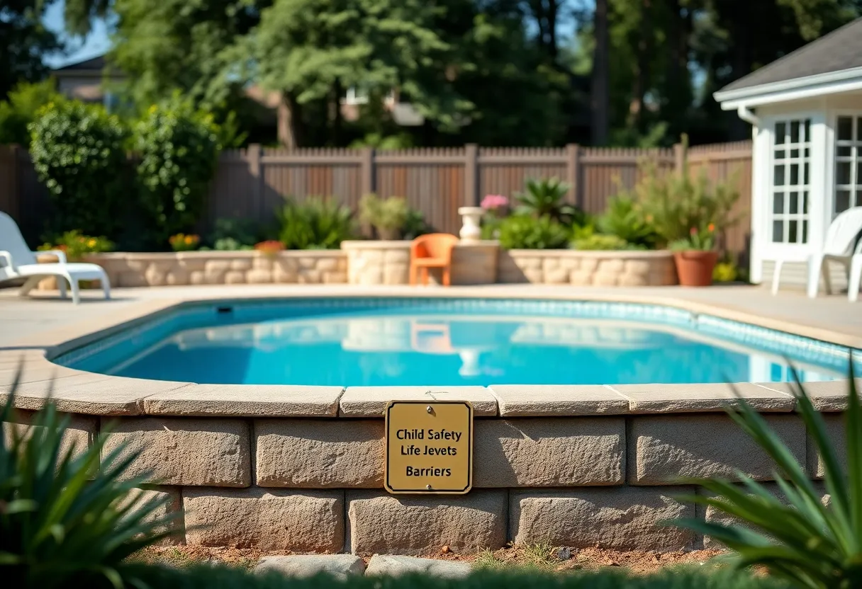 A backyard pool highlighting safety measures for children