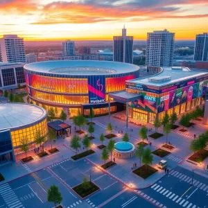Conceptual image of the San Antonio Project Marvel development with a new arena and entertainment district.