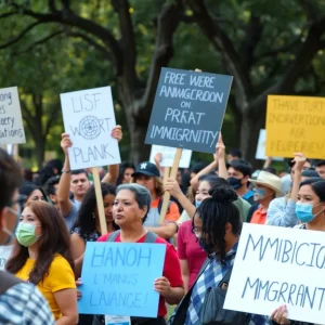 Community members protesting in San Antonio against ICE detainments