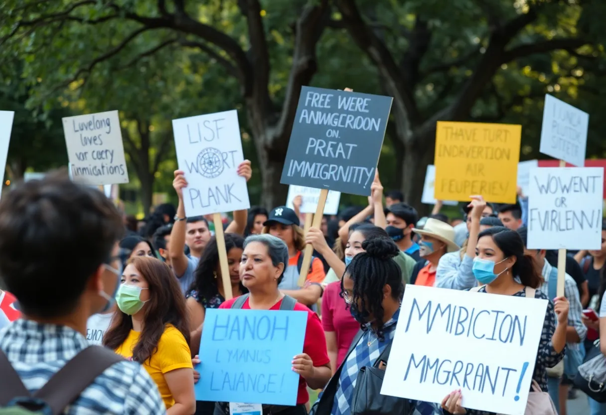 Community members protesting in San Antonio against ICE detainments