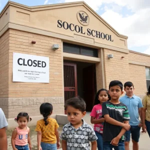 Henry Ford Academy and Bexar County Academy closed sign with concerned families
