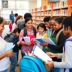 Families participating in the School Supply Swap at Potranco Branch Library.