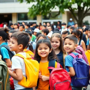 Students excitedly preparing for the new school year in San Antonio