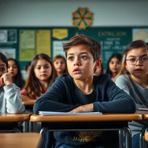 Diverse classroom setting in San Antonio with concerned students