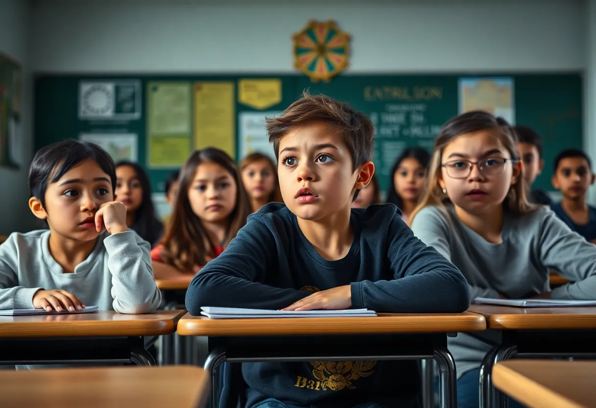 Diverse classroom setting in San Antonio with concerned students