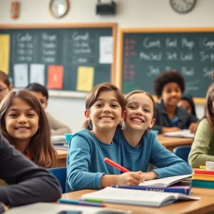 Diverse students in a classroom focused on learning