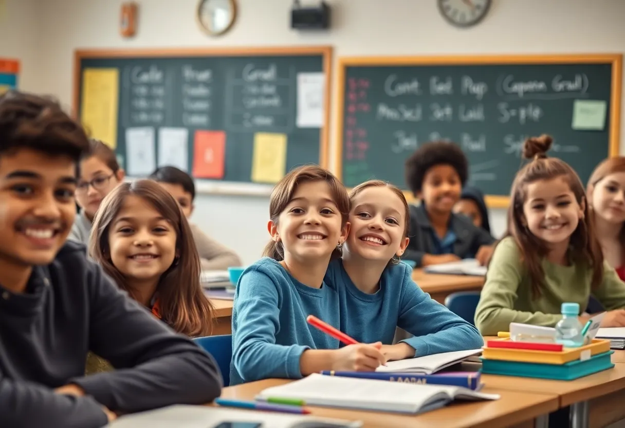 Diverse students in a classroom focused on learning