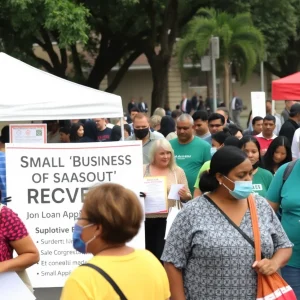 Small business owners at the recovery fair in San Antonio seeking assistance