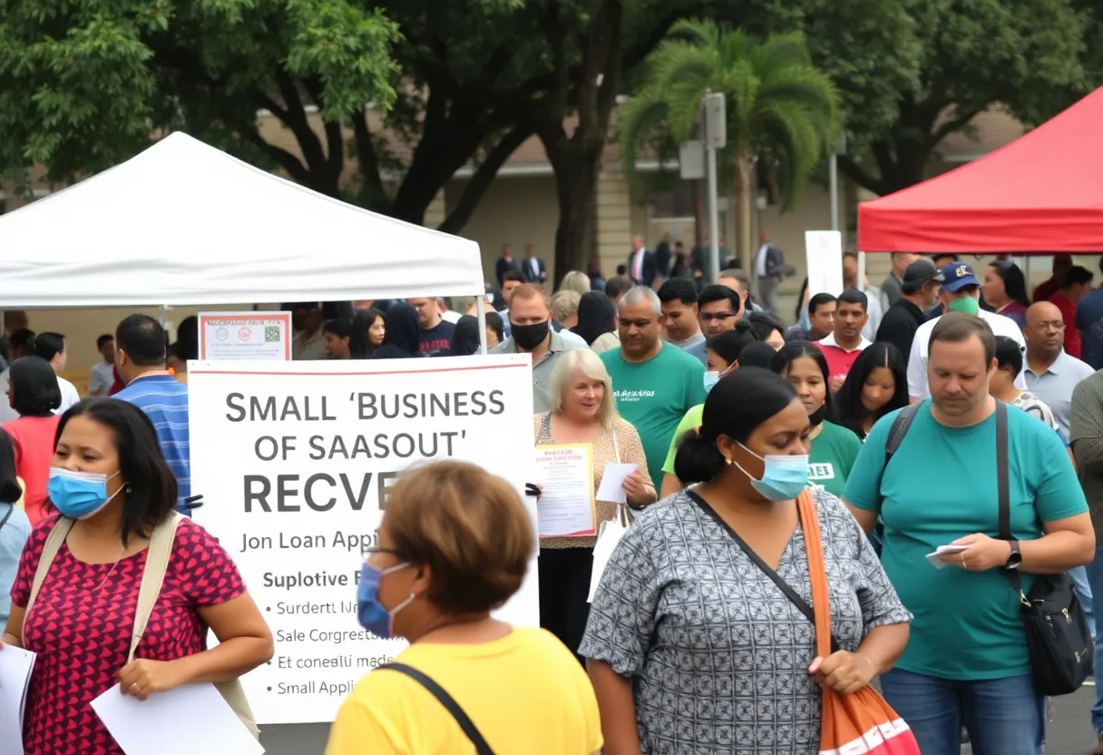 Small business owners at the recovery fair in San Antonio seeking assistance