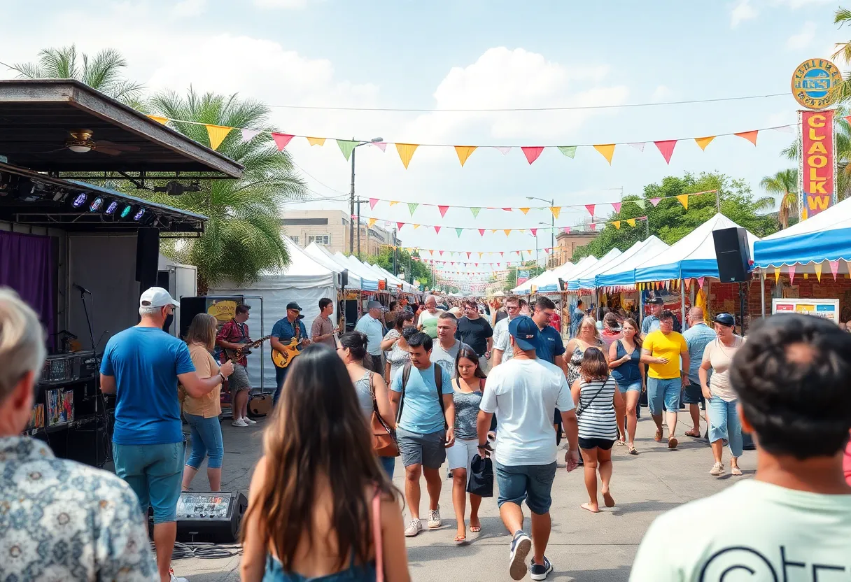 Crowd enjoying a summer festival in San Antonio with live music.