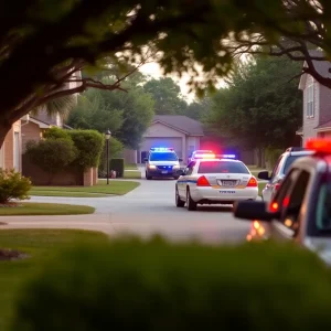 Police cars in a residential driveway in San Antonio, Texas