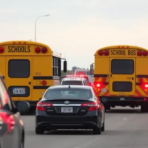Emergency responders at the scene of a school bus collision on U.S. Highway 281 in San Antonio.