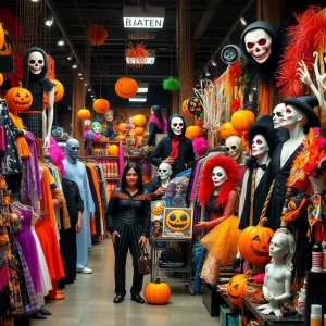 Halloween decoration and costume display at a Spirit Halloween store