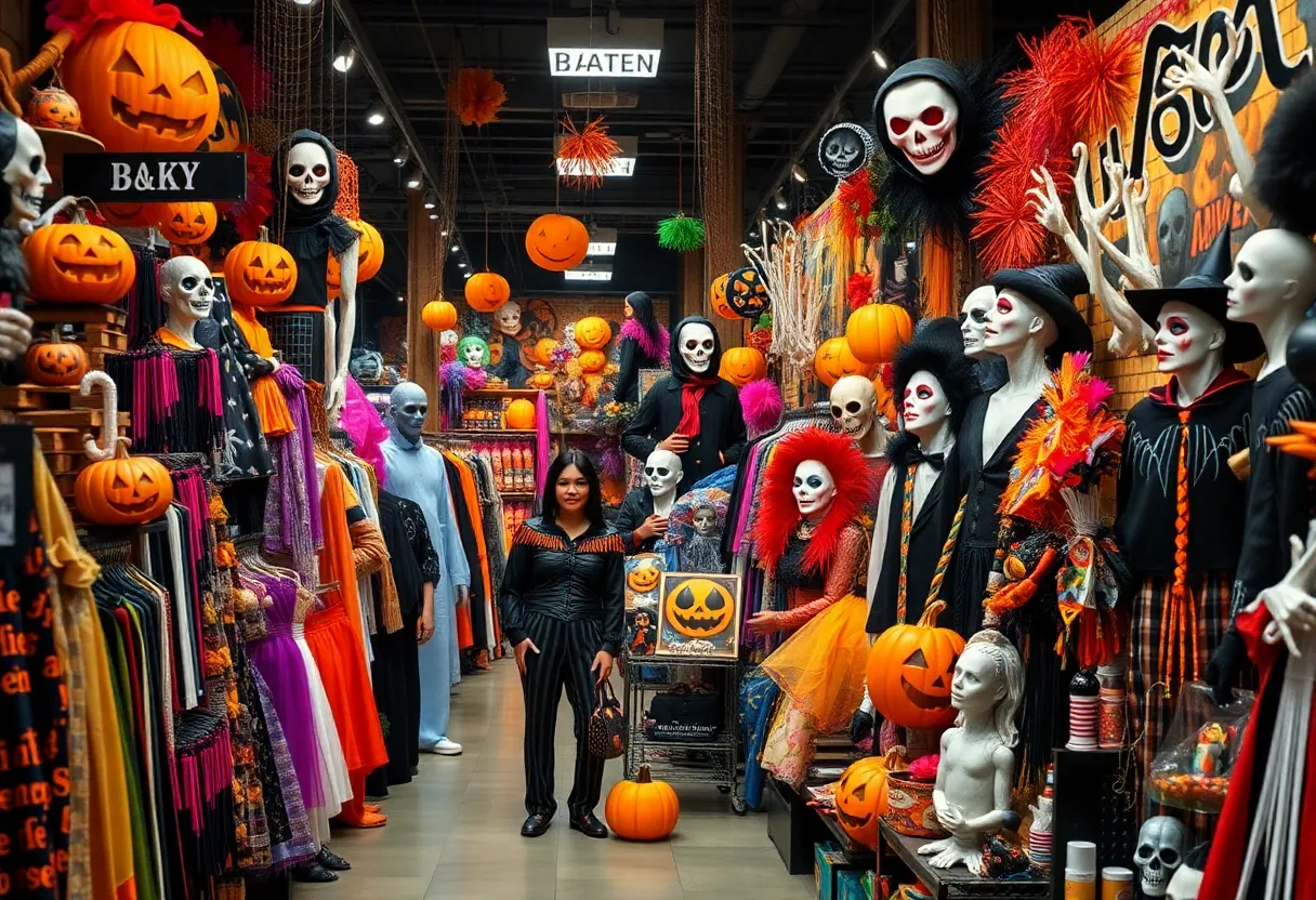 Halloween decoration and costume display at a Spirit Halloween store