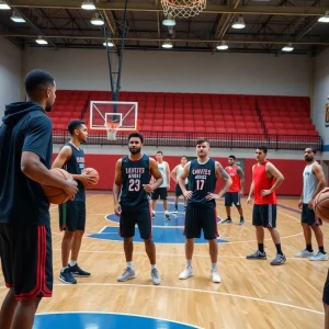 San Antonio Spurs players training on the court