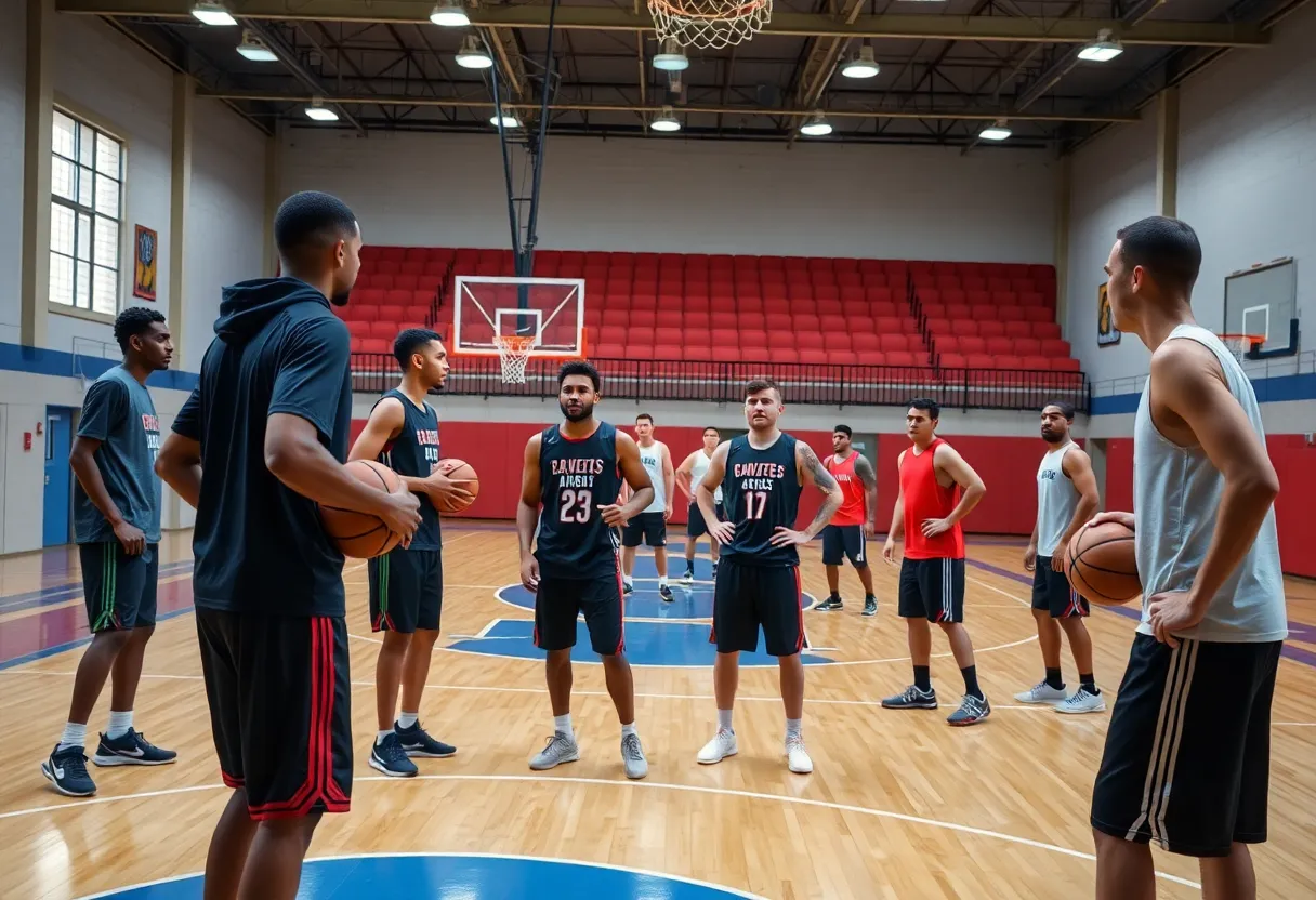 San Antonio Spurs players training on the court