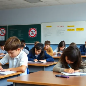 Classroom with students engaged in learning without using cellphones