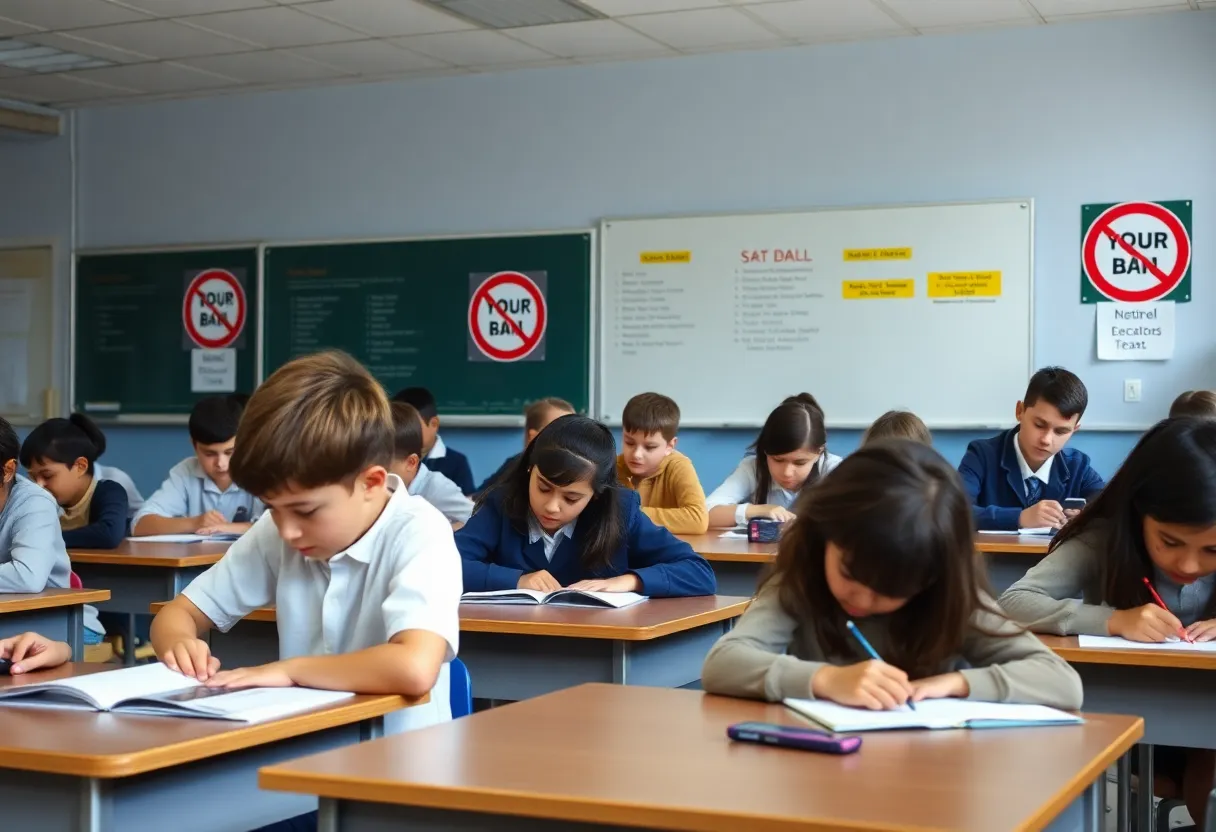 Classroom with students engaged in learning without using cellphones