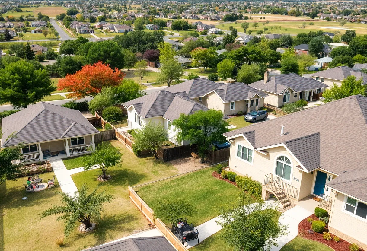 A scenic suburban neighborhood in San Antonio with affordable homes and outdoor spaces