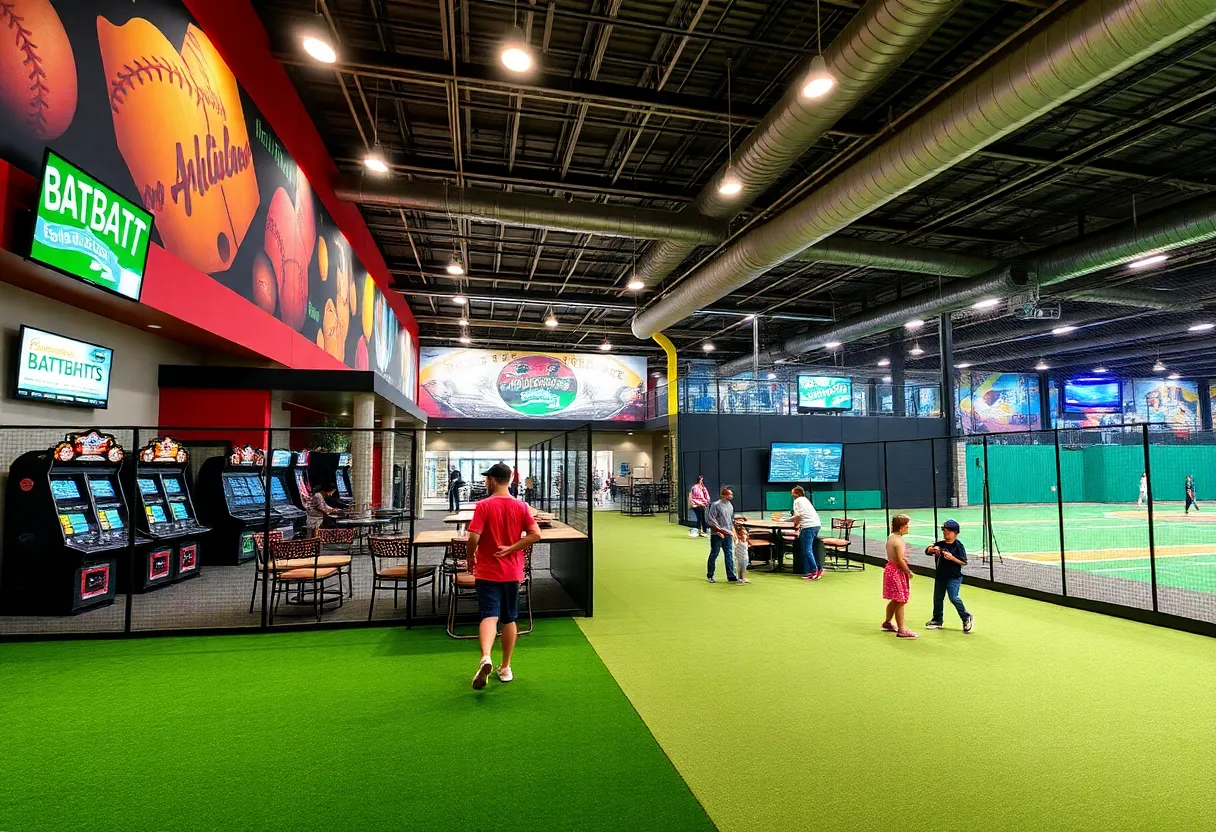 Interior of Taroko Sports San Antonio featuring arcade games and batting cages.