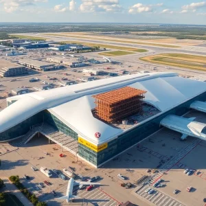 Aerial view of Terminal C construction at San Antonio International Airport