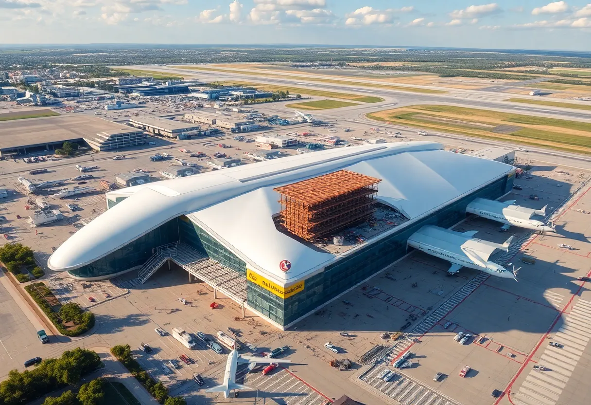 Aerial view of Terminal C construction at San Antonio International Airport