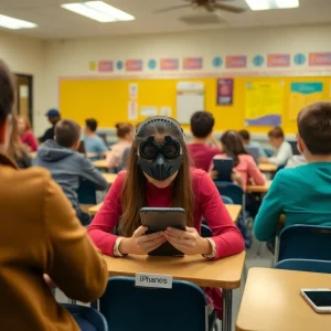Students in classroom without mobile devices