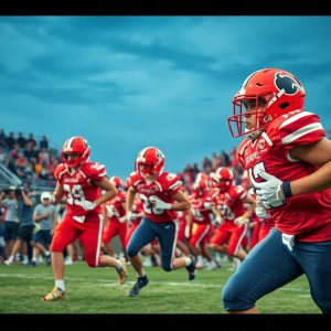 High school football players in action on the field