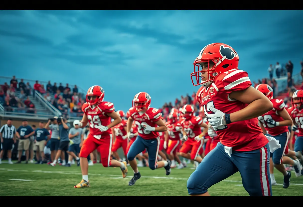 High school football players in action on the field