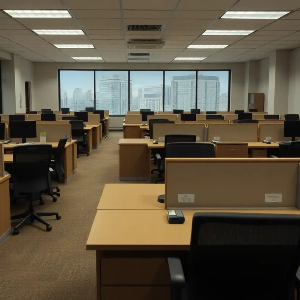 Empty office space representing layoffs in Texas