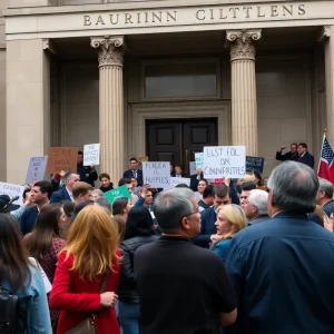 Democratic lawmakers and supporters rally outside a Texas legislative building amid political tensions.