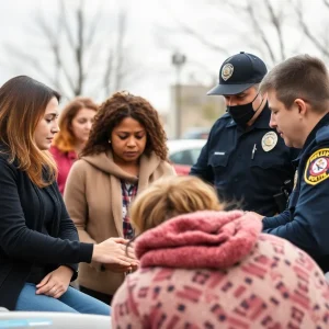 A supportive community scene addressing mental health and law enforcement.