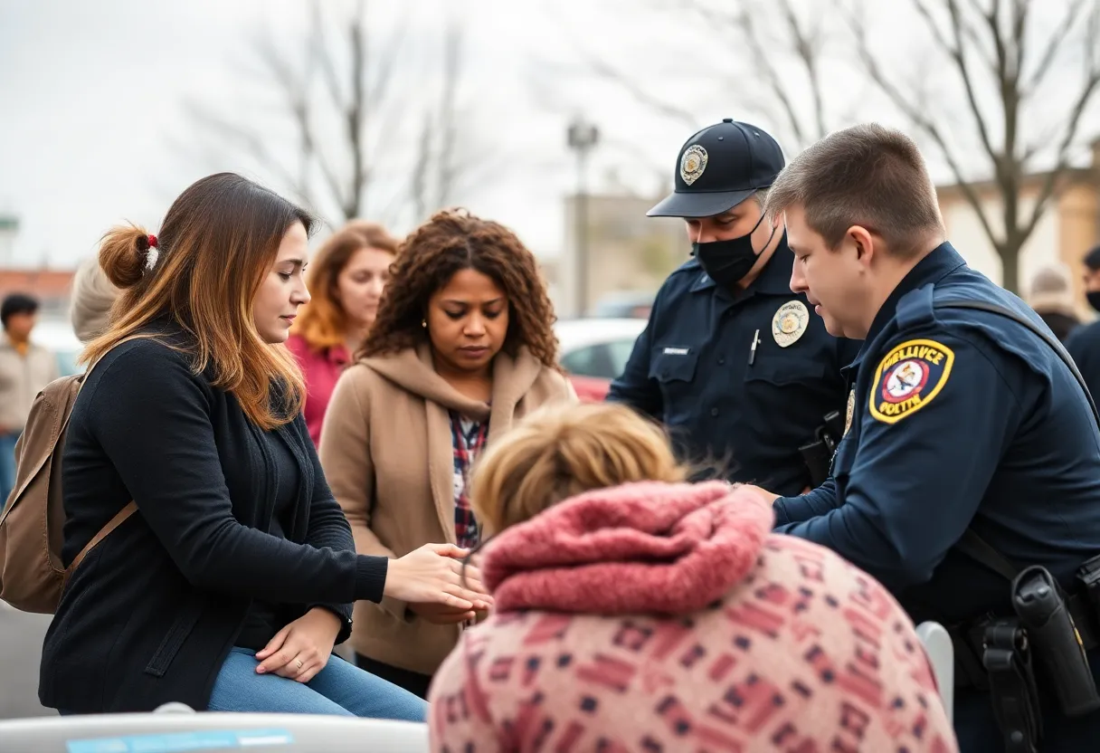 A supportive community scene addressing mental health and law enforcement.