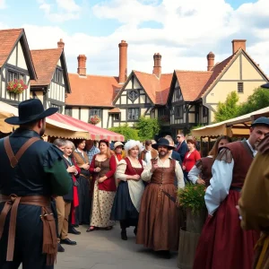 Crowd enjoying the Texas Renaissance Festival with performers and vendors
