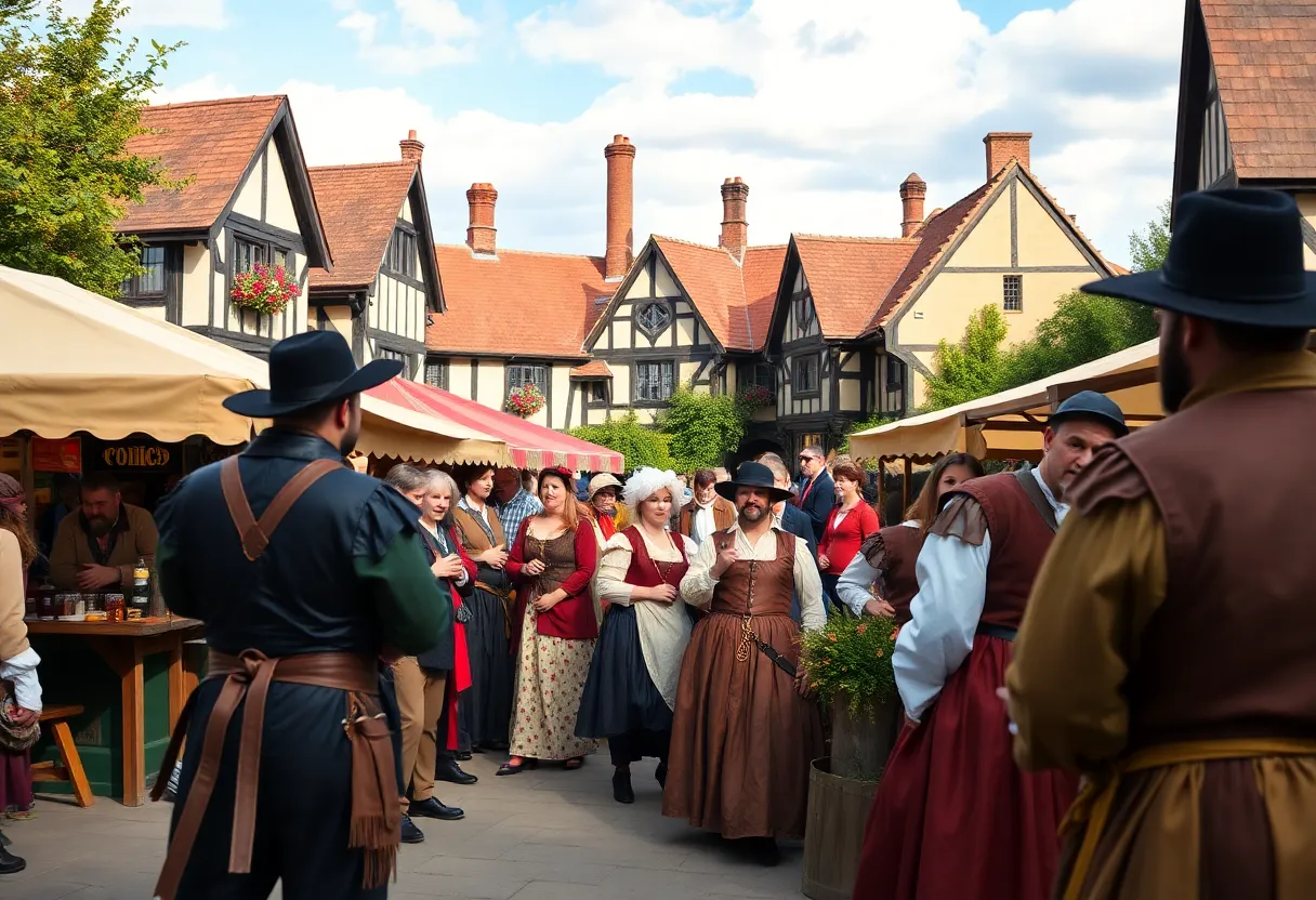 Crowd enjoying the Texas Renaissance Festival with performers and vendors