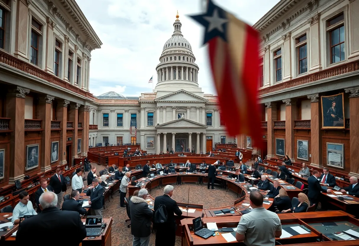 Texas State Capitol building with lawmakers in session