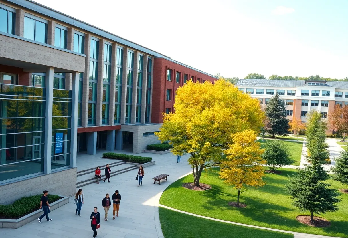 Trinity University campus view with students