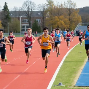 Athletes competing in track and field at a university event.