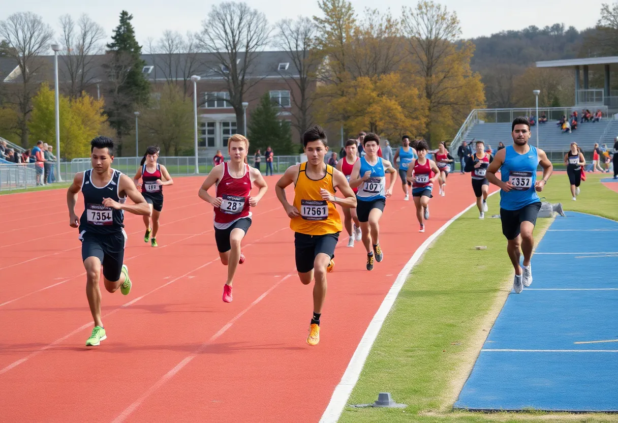 Athletes competing in track and field at a university event.