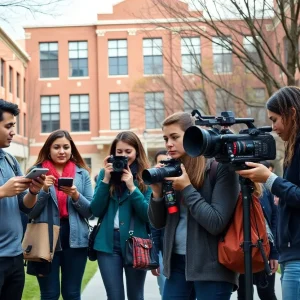 Students participating in journalism activities at UTSA