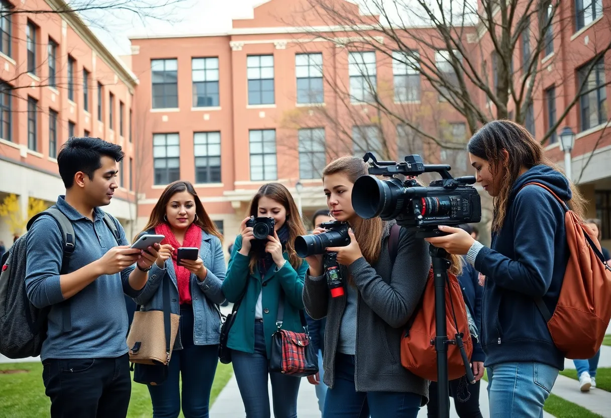 Students participating in journalism activities at UTSA
