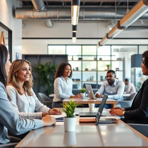 Real estate agents collaborating in a modern office