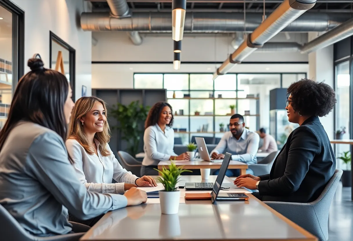 Real estate agents collaborating in a modern office