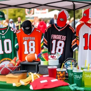 Display of Whataburger tailgate collection including apparel and accessories