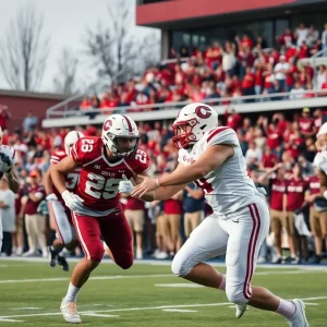 Texas State Bobcats celebrating a touchdown during the game against UTSA
