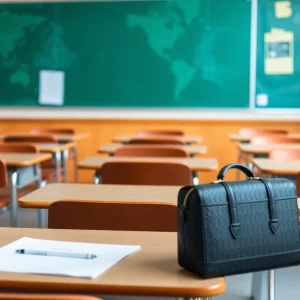 An empty classroom desk symbolizing safety concerns