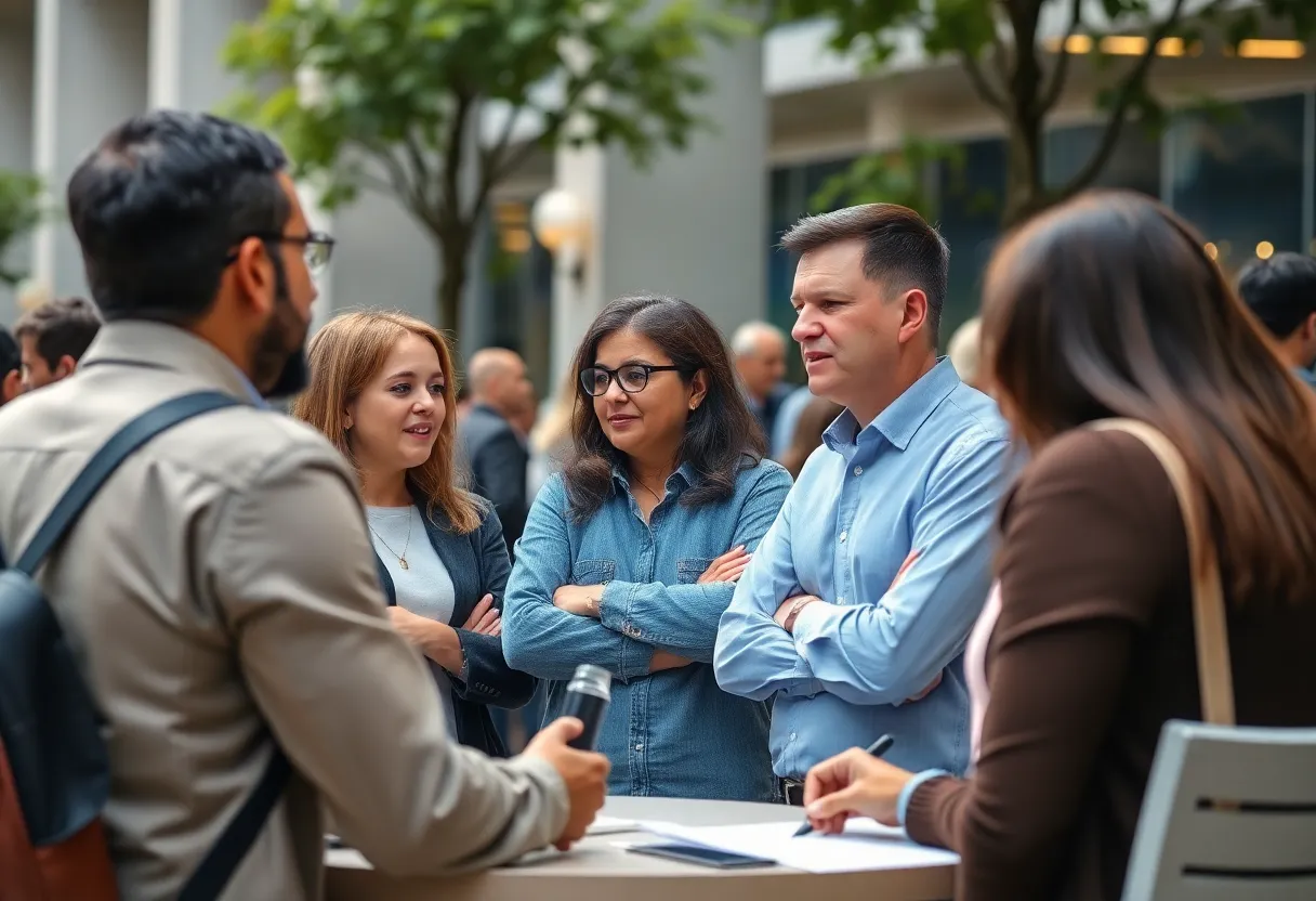Group of people engaged in a respectful political discussion with diverse opinions.